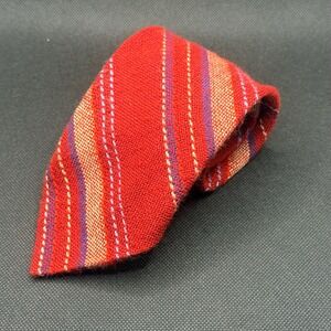 Vintage 1960's Churchill Weavers Red Striped Wool Tie 3.25" x 56" USA Made